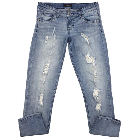 STS Blue Jeans Womens 3 Low Rise Tapered Leg Distressed Medium Wash Denim - Picture 2 of 14